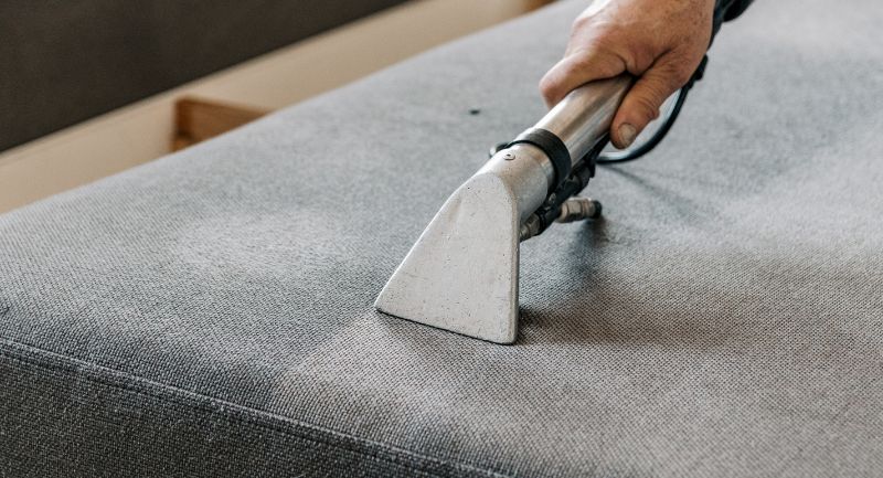 Worker Uphosltery Cleaning Sofa gray